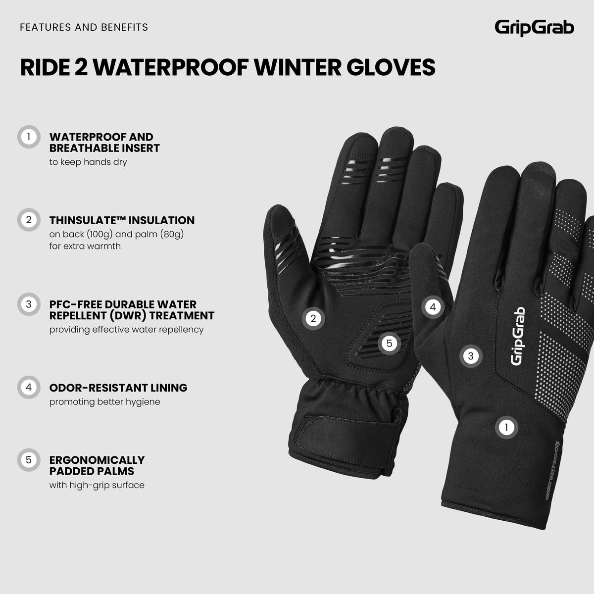 RIDE 2 Waterproof Winter Gloves – vettähylkivät talvipyöräilyhanskat