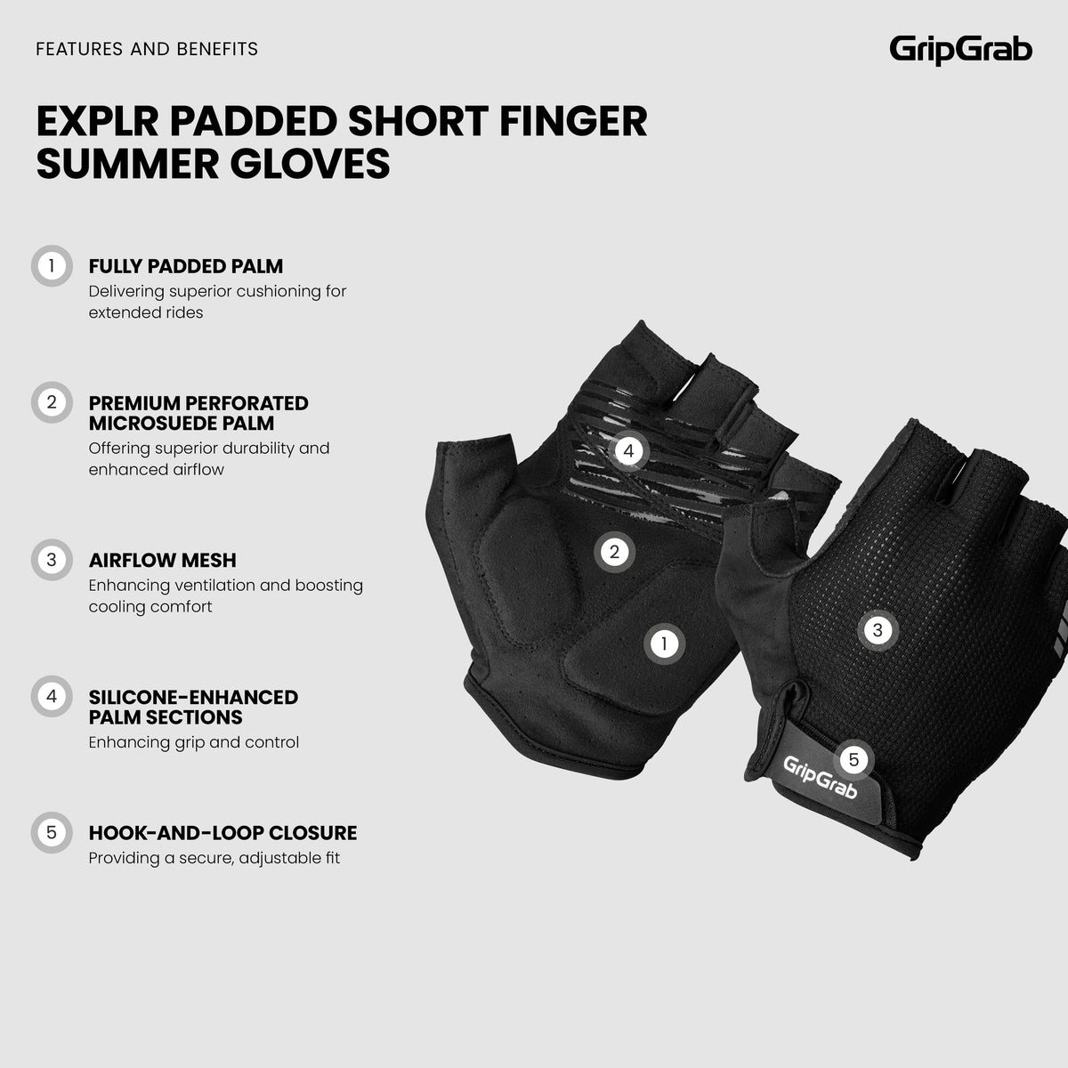 GripGrab EXPLR Padded Short Finger Summer Gloves - pyöräilyhanska