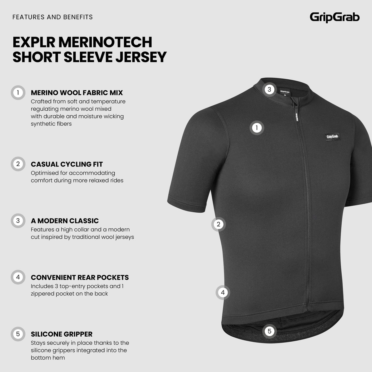 GripGrab EXPLR Merinotech Short Sleeve Jersey - merinosekoite pyöräilypaita