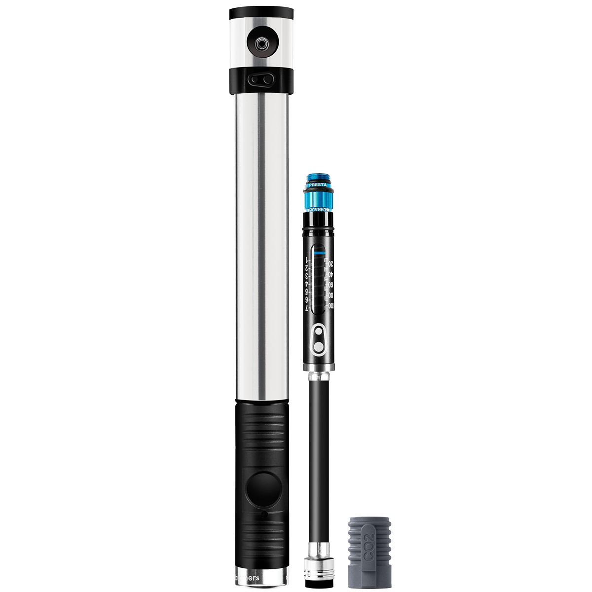 CRANKBROTHERS Mini pump Klic HP Gauge and CO2 8,3 bar/120 psi Silver - minipumppu